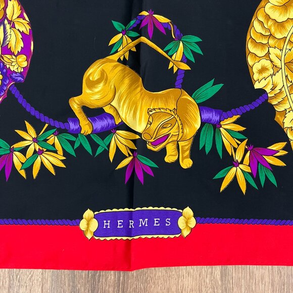 EUC Hermes Paris Multicolored Vintage Scarf with Samurai and Tiger - Picture 3 of 12